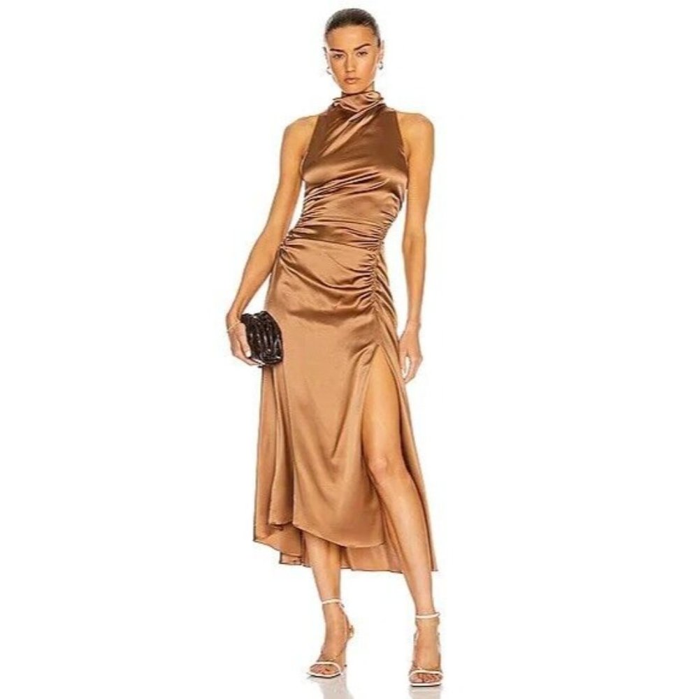 A.L.C. Inez Dress Toffee Brown Silk